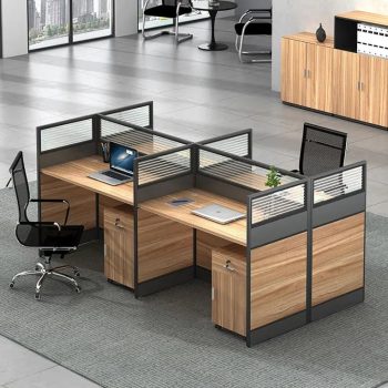 Multi-User 4-Way Desk with modular design, providing efficient workspaces for multiple users in collaborative office environments.