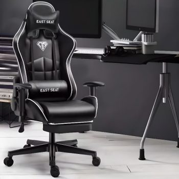 A plush gaming chair with high backrest, padded armrests, and adjustable features, designed for ultimate comfort during long gaming sessions.