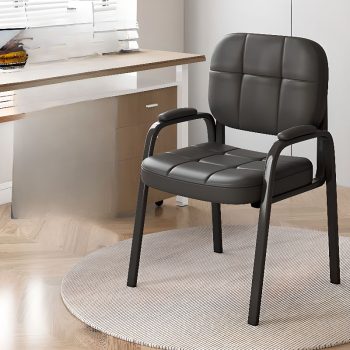 An executive mid-back office chair with padded seat and armrests, offering ergonomic support and comfort for long hours of office work.