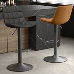 An adjustable pub chair with a comfortable cushioned seat and sleek metal base, perfect for home bars or high tables.