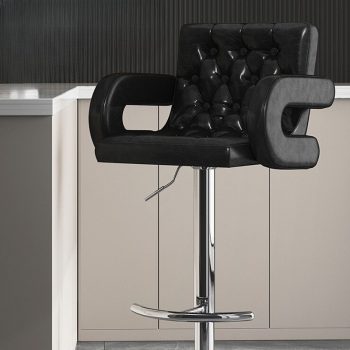 An upholstered leather bar stool with a sleek design, featuring a comfortable cushioned seat and sturdy base, ideal for modern bars.