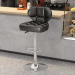 Simple black leather square bar stool with a modern design and sturdy base.