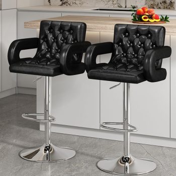 Ergonomic leather swivel barstool with cushioned seat for added comfort and style.