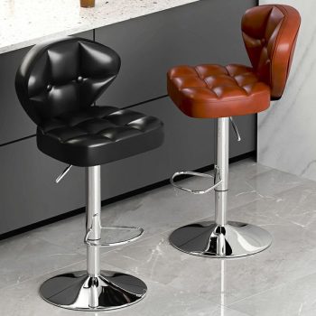 A contemporary black leather barstool featuring a sleek design and comfortable seating, perfect for modern kitchens, bars, or dining areas.