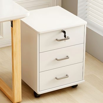 A mobile 3-drawer office pedestal on casters, offering portable and efficient storage for office supplies and documents.