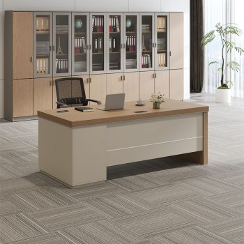 A sleek 1200mm compact manager’s desk with a modern design, featuring a spacious work surface and integrated storage for a professional workspace.