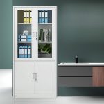 A sturdy 2-door metal storage unit with a sleek design, featuring adjustable shelves for efficient storage and organization.