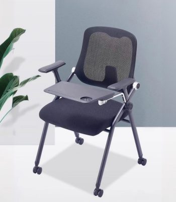 A portable training chair with a folding design, offering comfort and mobility for temporary seating arrangements in training or seminar settings.