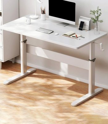 A modern electric standing desk with height-adjustable features, providing flexibility for sitting or standing positions to enhance productivity and comfort.