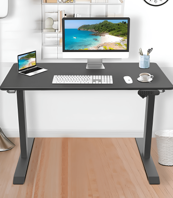 Ergonomic electric desk with adjustable height, providing comfort and flexibility for a productive home office setup