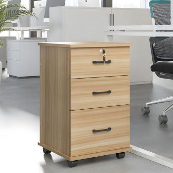 A movable office desk pedestal featuring multiple drawers for storage, designed to be easily relocated within the office, with a sleek modern finish.