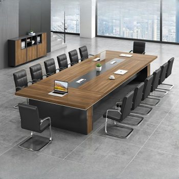 A sleek, modern rectangular office table with a minimalist design, featuring clean lines and a durable surface for professional use.