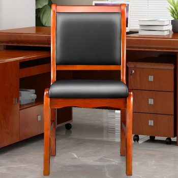 A stylish Wooden Executive Visitor Chair with a sleek wooden frame, upholstered seat, and backrest, offering comfort and professionalism.