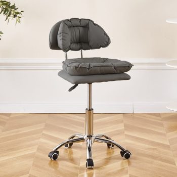 A contemporary mobile task stool with a sleek design, adjustable height, and rolling wheels, ideal for modern workspaces and flexible tasks.