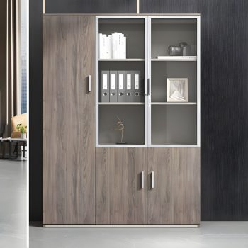 A 3-Door Wooden Office Storage Cabinet with a sleek design, providing ample storage space for office supplies and files.