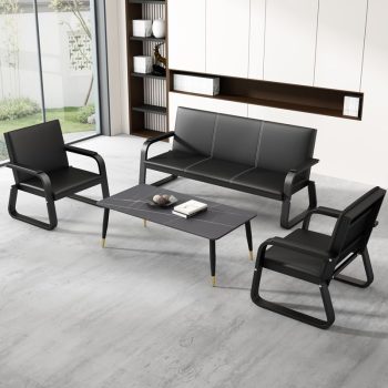 Modern 5-Seat Black Waiting Sofa with sleek design and comfortable cushions, perfect for waiting areas or reception spaces.
