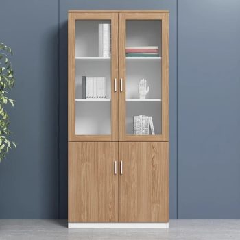 Modern 2-Door Wood Storage Solution with sleek design and ample space for organizing office supplies, files, and personal items.