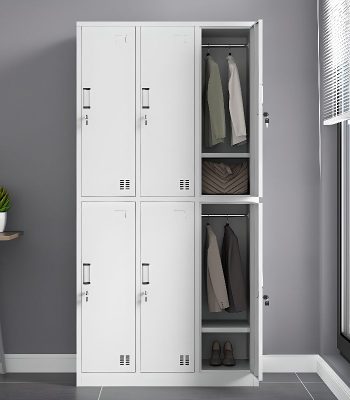 A functional 6-compartment office storage unit, perfect for organizing documents, supplies, and personal items in a professional workspace.