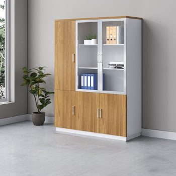 A spacious three-door professional cabinet with multiple compartments for efficient document and office supply storage in a modern workspace.