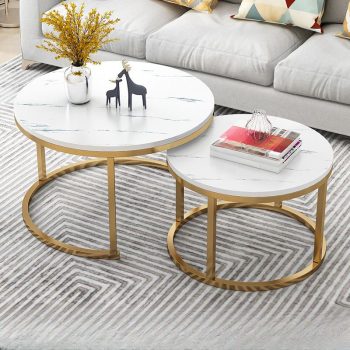 Marble round nest stools with a sleek, minimalist design featuring a polished marble top and sturdy metal base.