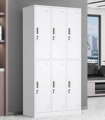 Durable 6 doors metal locker storage cabinet with a sleek design, ideal for organizing personal items, office supplies, and uniforms.