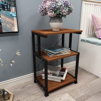 A multi-purpose 3-tier printer stand with spacious shelves for organizing office essentials, printer, and other equipment.