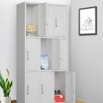 A 9-compartment steel storage cabinet with sturdy construction, offering secure and organized storage for various items.