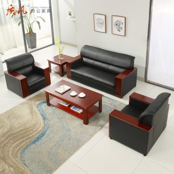 A luxurious modern leather office sofa with sleek design and comfortable seating, ideal for stylish office lounges and waiting areas.
