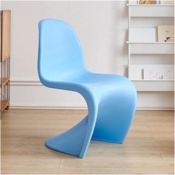 A Verner Panton plastic chair with a bold, curved design, offering modern style and comfort for home or office spaces.