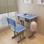 A Kid's Desk & Chair Set with an adjustable height feature, designed for comfort and learning, featuring a colorful and sturdy construction.