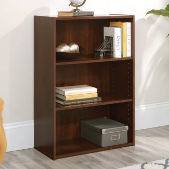 A standard bookcase with a rich cherry finish, featuring multiple shelves for organizing books, decor, and other essentials.