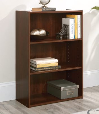 A standard bookcase with a rich cherry finish, featuring multiple shelves for organizing books, decor, and other essentials.