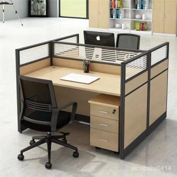 Dual workstation desk for offices and shared workspaces.