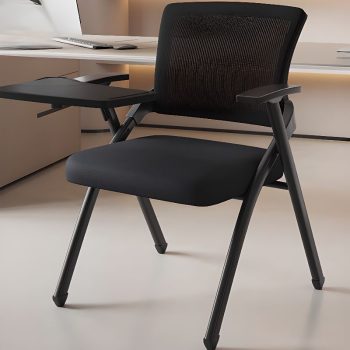 An office meeting chair with a writing pad, designed for comfort and convenience during meetings, presentations, or training sessions.
