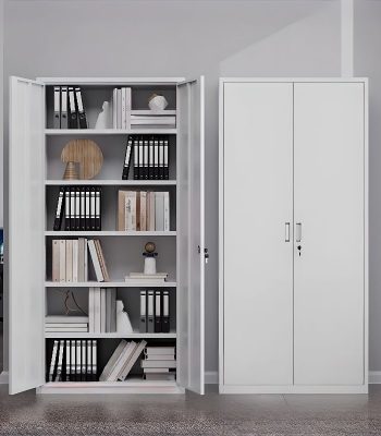 A solid 2-door office cabinet with ample storage space for files and supplies.