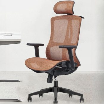 An orthopedic chair with a headrest and mesh back, designed for maximum comfort and support, ideal for long hours of sitting.