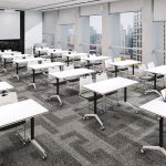 Modern, minimalist rectangular white work desk with a sleek, clean design, perfect for home or office use.