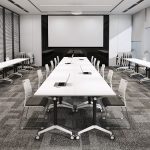 Modern, minimalist rectangular white work desk with a sleek, clean design, perfect for home or office use.