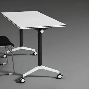 A sleek modern rectangular white work desk, offering a minimalist design with ample space for a productive workspace.