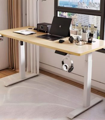 A modern electric height-adjustable desk with a sleek design, offering easy adjustment for a customizable and ergonomic workspace.