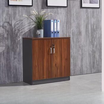 A premium wood storage credenza featuring spacious drawers and compartments, perfect for organizing office essentials in style.