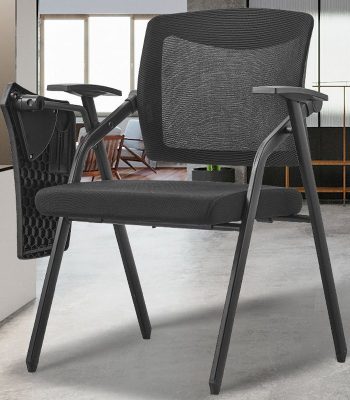 A foldable task chair with a built-in writing pad, offering convenience and mobility for efficient work or study settings.