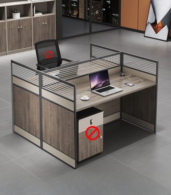 A functional and modern two-person office desk setup with dual workstations, designed for productivity and shared office spaces.