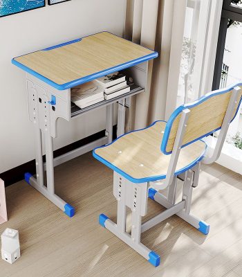 A colorful children’s study desk with a matching chair, designed to provide comfort and functionality for kids' study and learning.