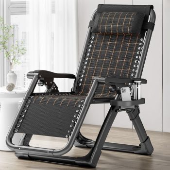 A comfortable recliner lawn chair designed for outdoor relaxation, featuring adjustable reclining positions for a perfect resting experience.