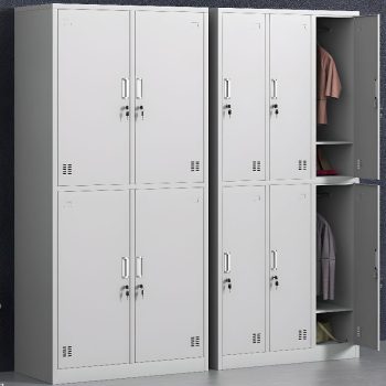 A sleek, metallic modern 6-locker unit with a minimalist design, offering ample storage and a contemporary aesthetic.
