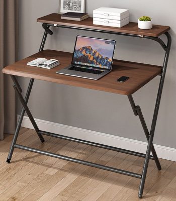 A modern foldable high home office desk featuring a minimalist design, compact structure, and sleek finish, perfect for saving space and working efficiently.
