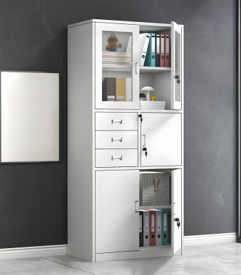 Sturdy 2-door steel office filing cabinet with lock for secure storage.