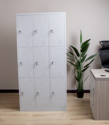Durable 9-Door Office Filing Locker Cabinet with secure locks for office organization.