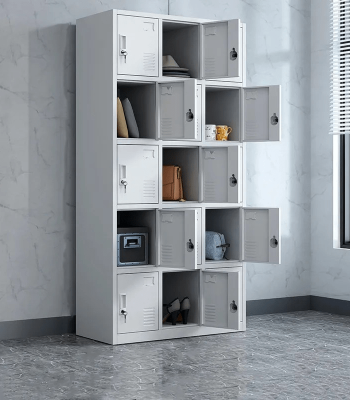 Sturdy 15 Locker Steel Office Filing Cabinet with secure locks for organized storage.